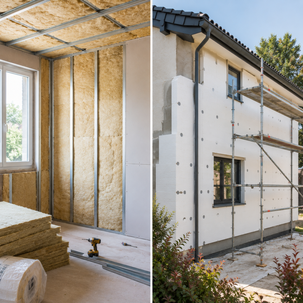 Travaux d’isolation thermique intérieure et extérieure sur une maison en rénovation à Limonest.