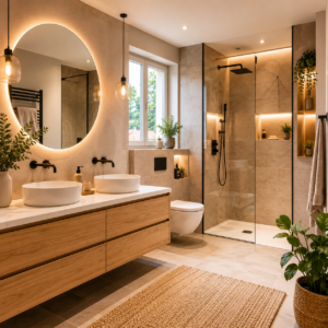 Salle de bain moderne rénovée avec douche à l’italienne à Tassin-la-Demi-Lune